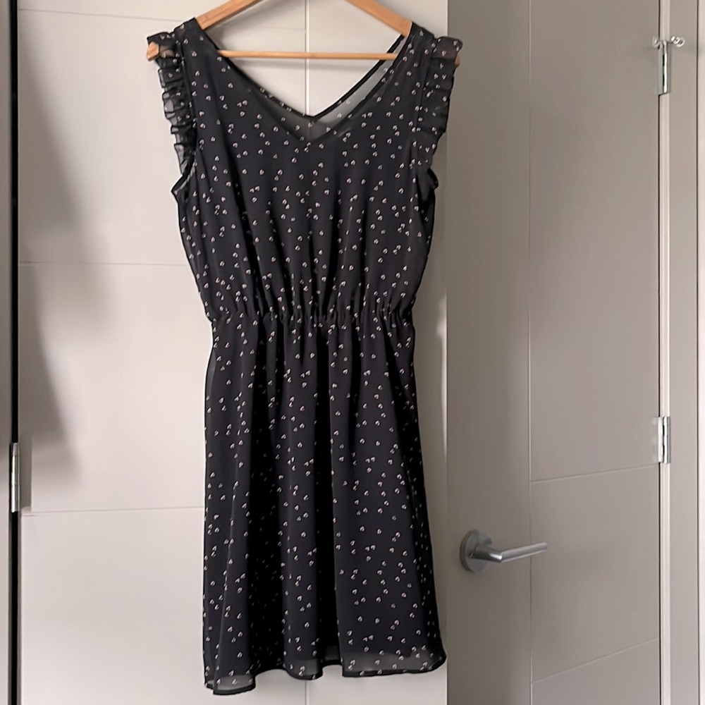 RW&CO black dress with small pink flowers, size XS
